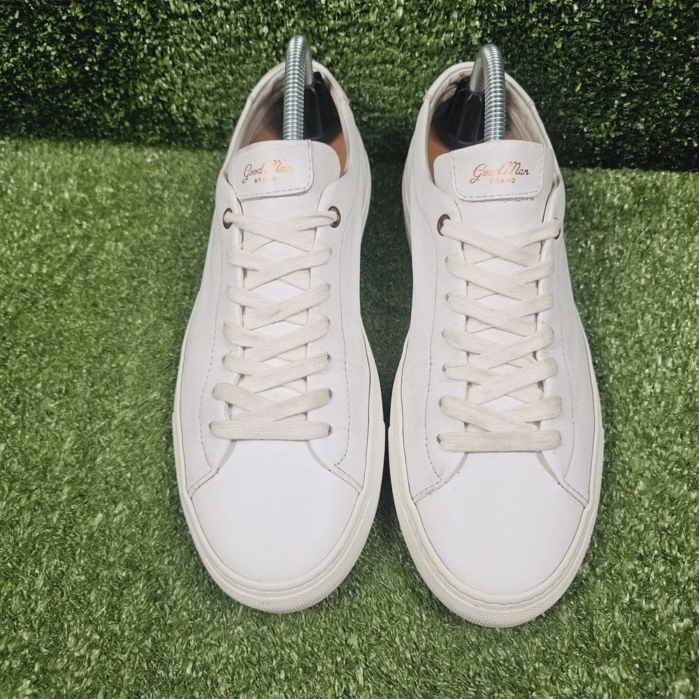 Goodman Brand Edge White Leather Low Top Lace Up Sneakers Mens Size 9